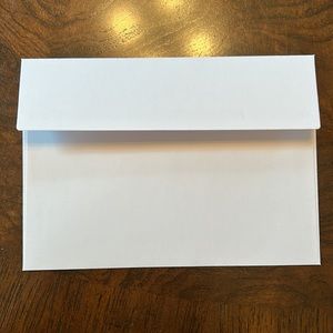 White 5x7 envelopes, pack of 50. A7, 120 GSM weight. New in packaging.
